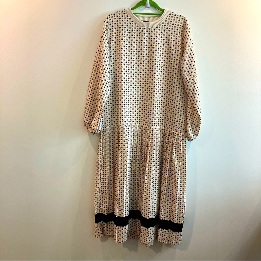 ALPHA Sz L Drop Waist Pleated Skirt Balloon Sleeves Made in Korea Dress